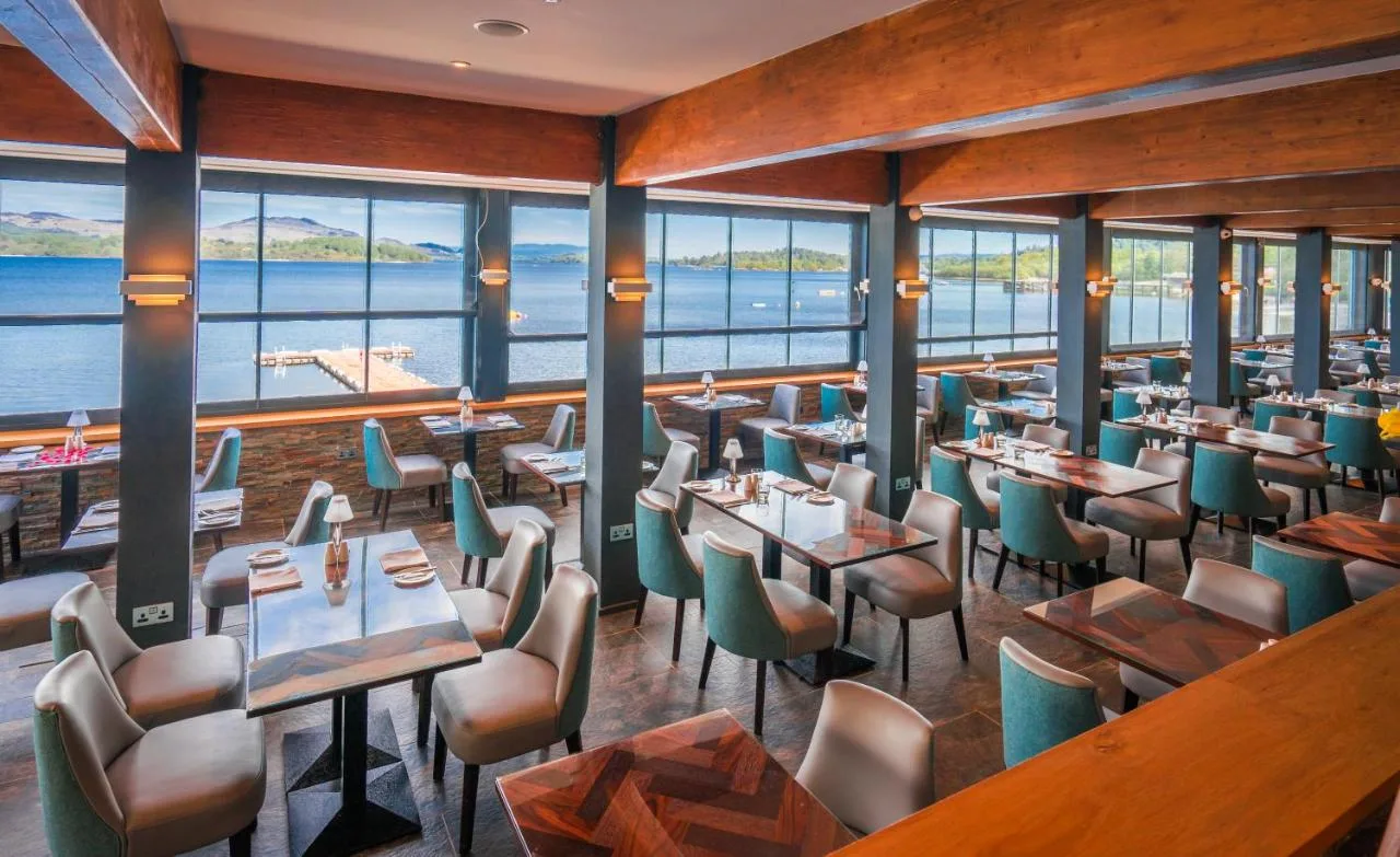 Restaurant with floor-to-ceiling loch views